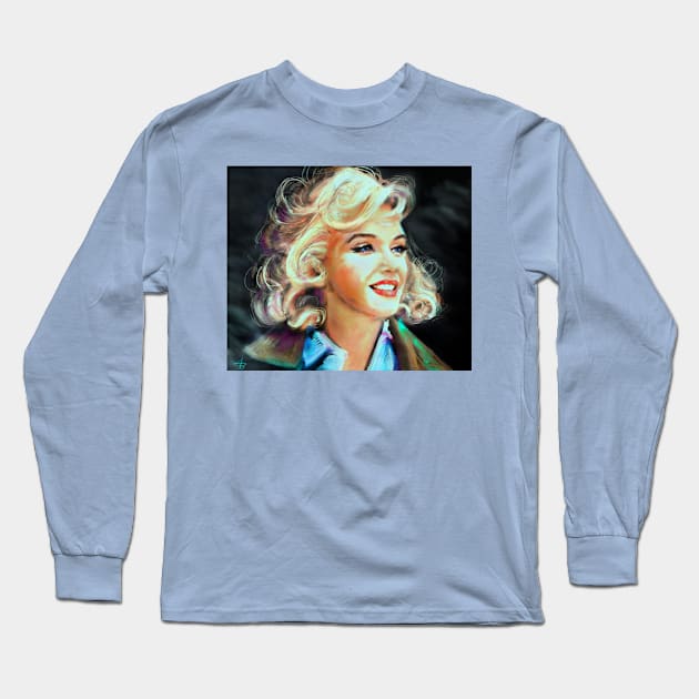 Marilyn Blue Long Sleeve T-Shirt by Angie Braun